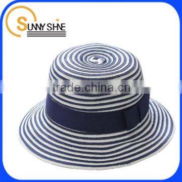 SUNNY SHINE fashion blue and white stripe short brim straw hat