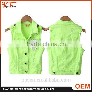 Made in China Latest fashion designs woven sleeveless beaded lemon and orange color ladies jacket for women