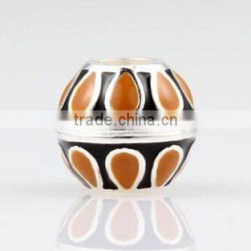 Custom made 925 sterling silver round metal beads with enamel