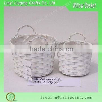 Set of 2 white wicker plant baskets with ears garden baskets wholesale