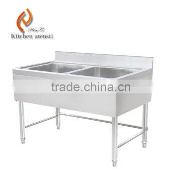 Double bowls 1.2M separated assembled commercial kitchen sink cabinet with 304 stainless steel backsplash for kithcen equipment