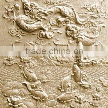 Fish to dragon wall relief sculpture marble stone hand carved for decoration from Vietnam