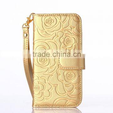 Luxury golden piriting leather filp case for samsung s6