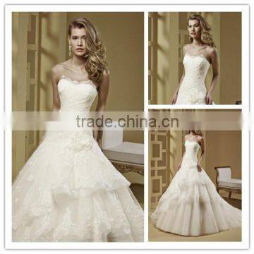 Newest Arrived 2016 beautiful strapless scalloped neckline Lace pearls wedding dresses DM-020 vestidos de novia wedding dress