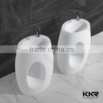 solid surface freestanding basin with solid surface drainer cover