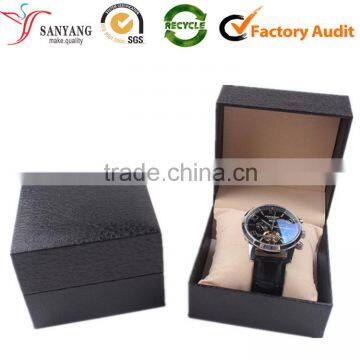 Black PU leatherette coated cardboard watch box with pillow