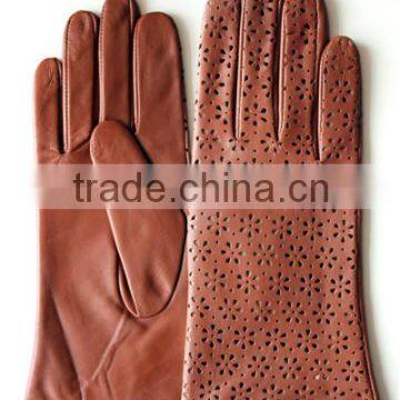 Hollow Brown Goat Skin Leather Driving Gloves