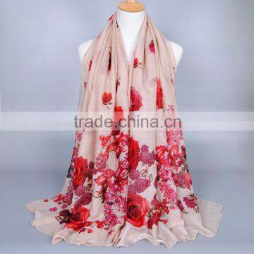 Printe Flower Winter Muslim Viscose Pattern Printe Floral Long Hijab Hijab Scarf Scarves Wrap Headband Shawls photo-2
