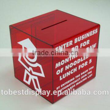 elegant red print wholesale acrylic donation box,acrylic suggestion box,plexiglass acrylic square box