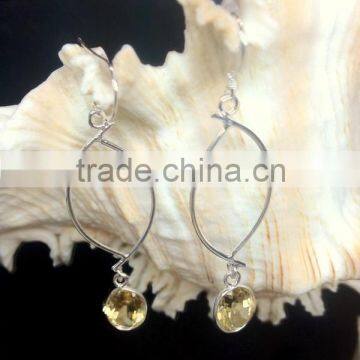 Citrine Round Facet Gemstone Earrings, 925 Solid Sterling Silver Earrings, Designer Natural Gemstone Earrings