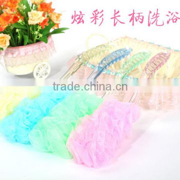 Plastic long handle pink bath sponge loofah for shower