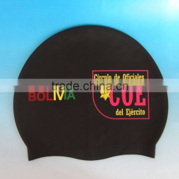 Fashionable quality adult / kid sizes customized logo printed waterproof silicone rubber swimming cap