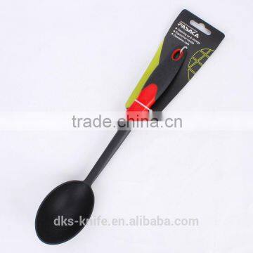 TSY001-SS New Packing Black Nylon Solid Spoon with Black PP and Red TPR handle Nylon Kitchen Tools