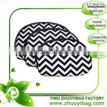 600 Denier Polyester Black Chevron 3 Piece Cosmetic Bag Set in Simple Design