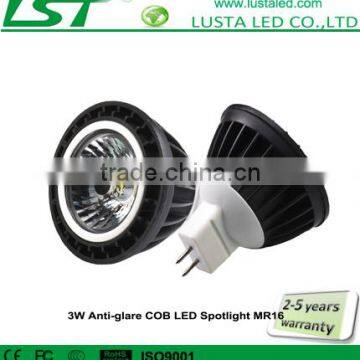 3W MR16 Anti-glare COB LED Spotlight, Replace 35W Halogen, 180-220lm, 3 Years Warranty