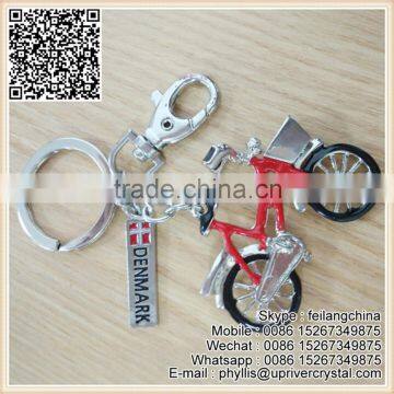 Silver Metal Red Cool Bicycle Keychain Cheap Fashion Key Chain