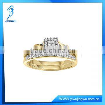 New Wedding Jewelry 925 Silver Gold Plated Ring Set