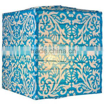 wholesale Turquoise Blue Block Printed Square Paper Lantern for Home decoration