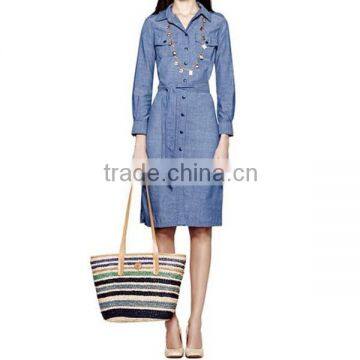 2015 Bohemian Blue Buttons Long Sleeve Waistband Women Long Dress Jeans New Fashion Ladies Dress JXQ868 Quality Choice photo-4