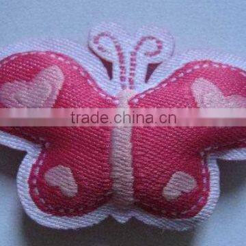 Pink butterfly decorative cotton filled woven label