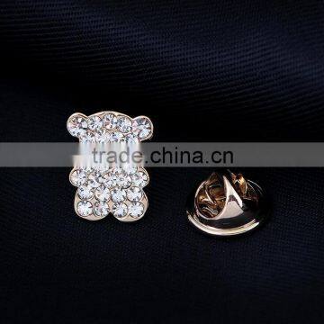 Mini Cute Bear Plug Needle Collar Pins Micro Pave Setting Crystal Brooch Clasp Pin