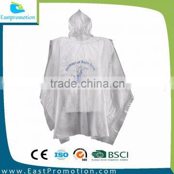 WHITE COLOR ADULT PVC RAIN PONCHO FOR PROMOTION WITH LOGO