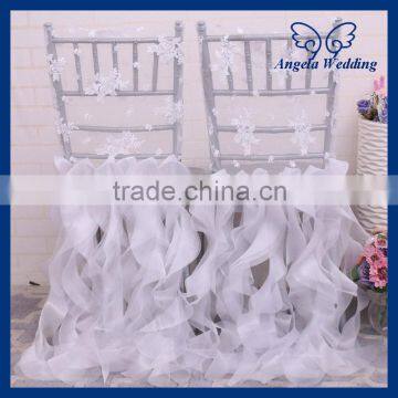 CH023B New arrival 2016 elegant fancy lace and organza ruffled curly willow white wedding chair covers