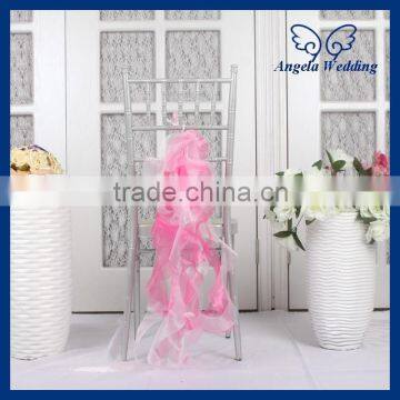 SH001F fancy 2015 New cheap elegant fancy organza color combination wedding curlly willowPink and hot pink ruffled chair sashes