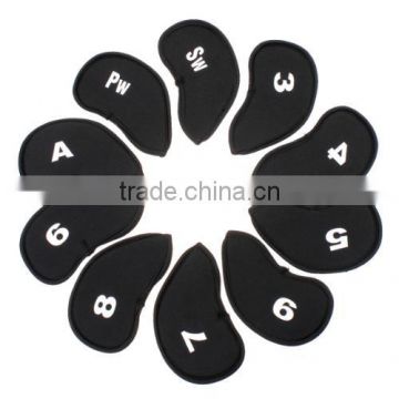 Black 10 pcs Golf Club Iron Putter Head Cover HeadCovers Protect set Neoprene