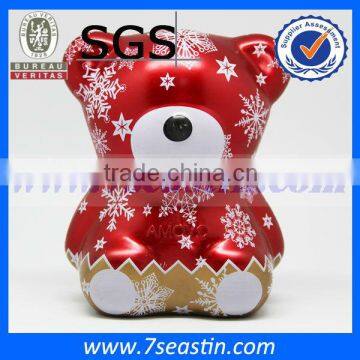 cheap custom made metal christmas tin box, Christmas metal gift tin bear shaped boxes