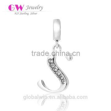 S067S Globalwin 925 Silver Alphabet Letter S Paved with Crystals Fancy Fashion Charms