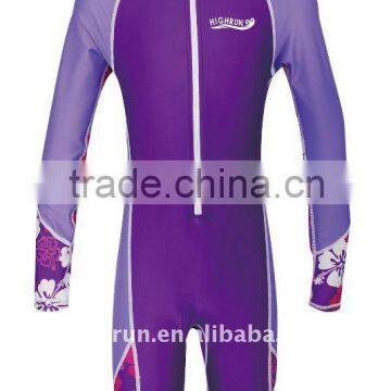 (Hot Selling)Kid's Long Sleeve Shorty Leg Purple Sun Protection SPF/UPF 50+ Lycra Swimsuit