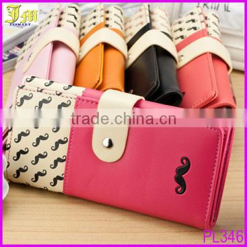 2014 New Fashion Cheap Design PU Leather Button Clutch Women Wallet Purse The Same As Pictures Show