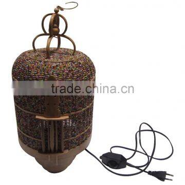 bird cage lantern beaded around, included electric wire, socket and light bulb