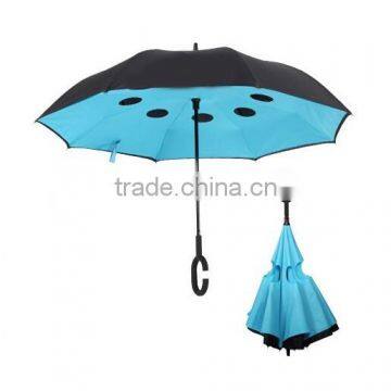 2016 New Double Layer Windproof Inverted Umbrella With C Handle