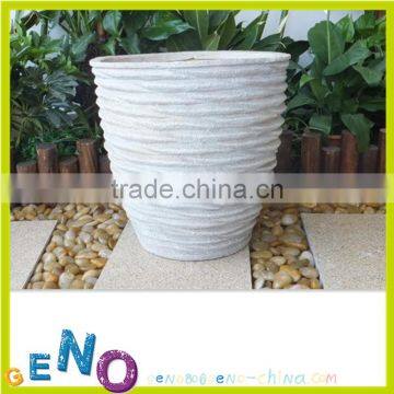 Wave/Stripe appearance round shape fiberglass flower pot for garden home