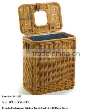 Drop-in rectangular wicker baskets for Trash with metal Liner