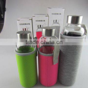 Wholesale glass sport watter bottle with knitted jacket in stock