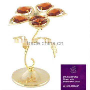 Luxury 24K Gold Plated decorative Red Crystals Flower for home decoration