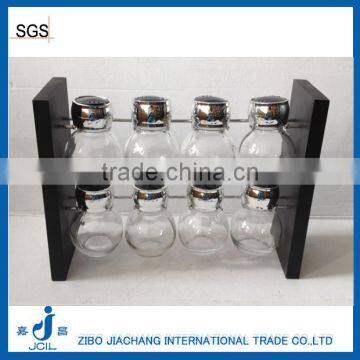 8pcs glass spice bottle set with wooden stand