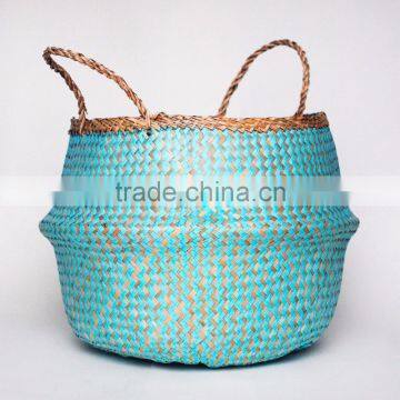 Blue Zigzag Seagrass Baskets/ Foldable Seagrass Laundry Basket photo-2