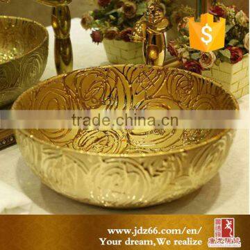 Gold Plated Art Basin Counter Top Sinks Colorful Wash Basin photo-2