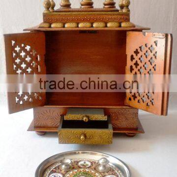Hand Painted Copper Finish Wooden Temple With Gate photo-6