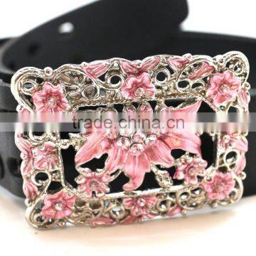 Belt Buckle With Painting Gems Rhinetone, Hot Sale Embellished Buckle, Zinc Alloy Embellishment Floral Design photo-5