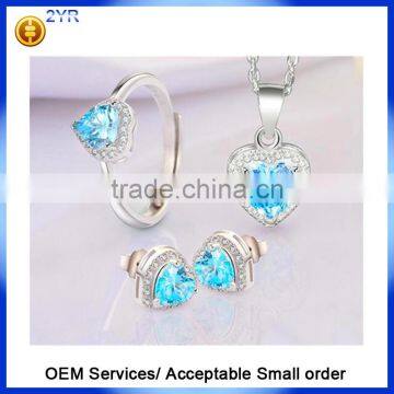 2016 Popular Trendy Jewelry bridal wedding created aquarine 925 sterling silver necklace earring jewelry sets