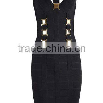 Top Quality HL V-neck Black Sequined Bandage Dress Celebrity Elegant Bodycon Dress HL 2015 photo-3