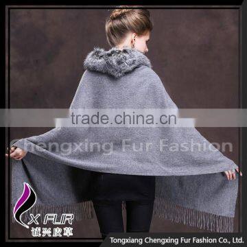 CX-B-P-18D Evening Dresses Fashion Genuine Cashmere Shawl With Fox Fur Trim photo-2