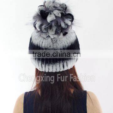 CX-C-245B New Design Winter Fashion Women Genuine Knitted Rabbit Fur Hat photo-3