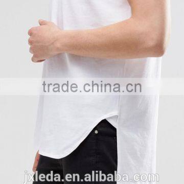 Wholesale Men 100% Coton Super Longline Stepped Hem Plain White T-shirt in Bulk photo-3