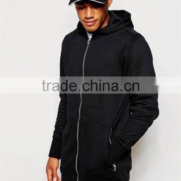 Mens 100% Cotton Pocket Customized Wholesale Plain Black Hoodie photo-3